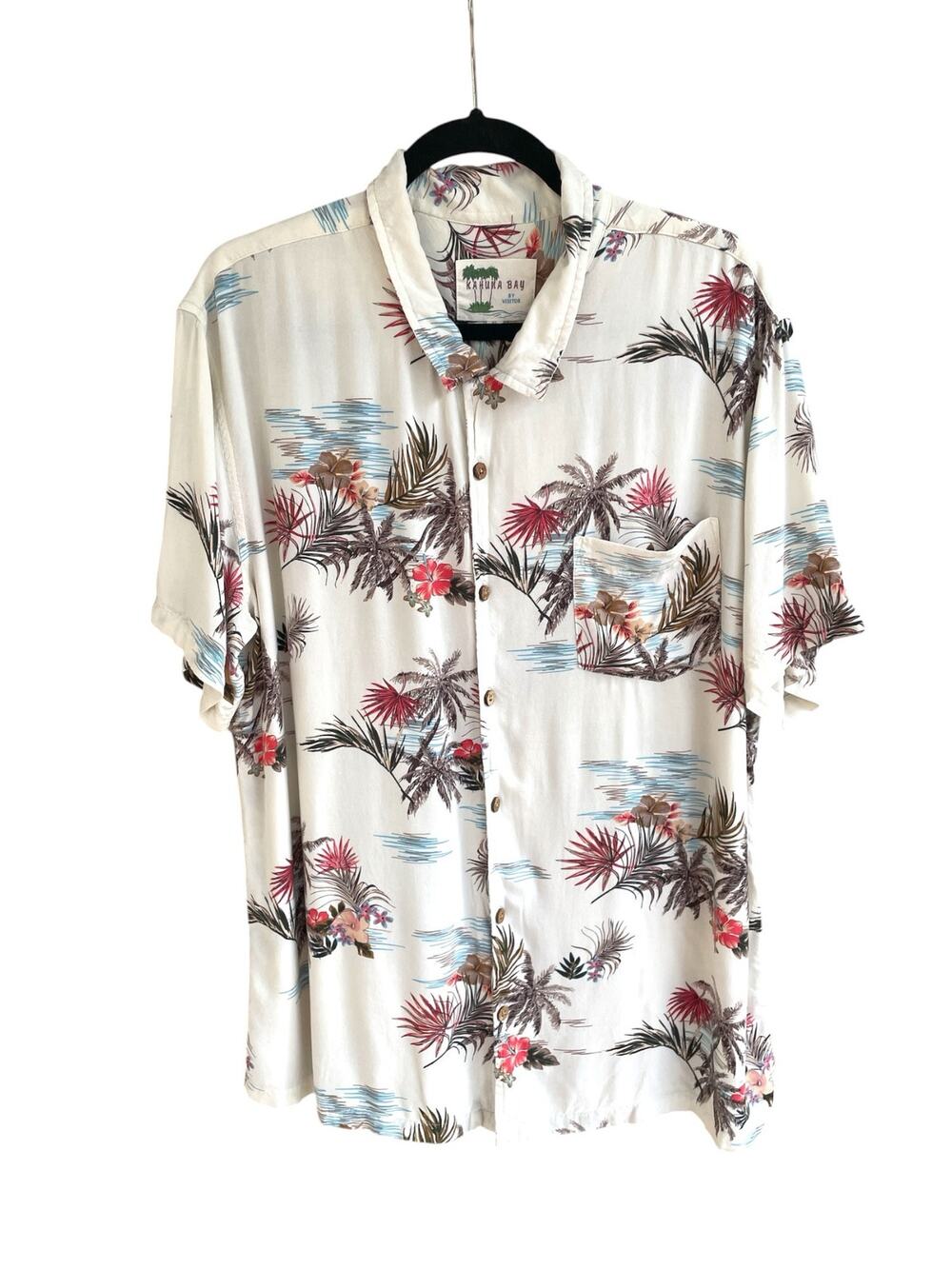 Hawaiian Shirt Button Up XL Tropical Palm Floral Camp Short Sleeve Kahuna Bay
